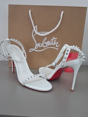 Christian Louboutin Women’s White Studded T-Strap Stiletto Heels